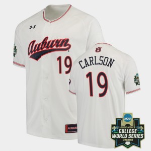 Men's Auburn Tigers #19 Brooks Carlson White 2022 World Series Baseball College World Series Jersey 125185-737