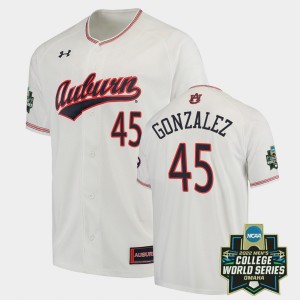 Men's Auburn Tigers #45 Joseph Gonzalez White 2022 World Series Baseball College World Series Jersey 728998-124