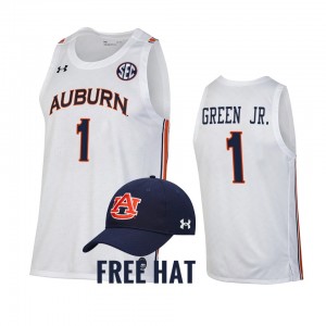 Men's Auburn Tigers #1 Wendell Green Jr. White Free Hat College Basketball Jersey 759020-177