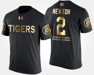 Men's Auburn Tigers #2 Cam Newton Black Short Sleeve With Message Gold Limited T-Shirt 969171-896