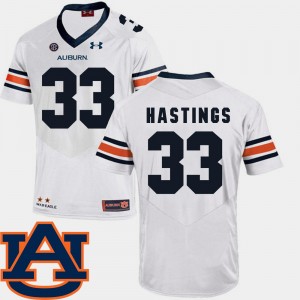 Men's Auburn Tigers #33 Will Hastings White SEC Patch Replica College Football Jersey 855927-118
